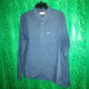 Hollister Men's Long Sleeve Button Down XL Dark Blue Pre-owned Embroidered Logo